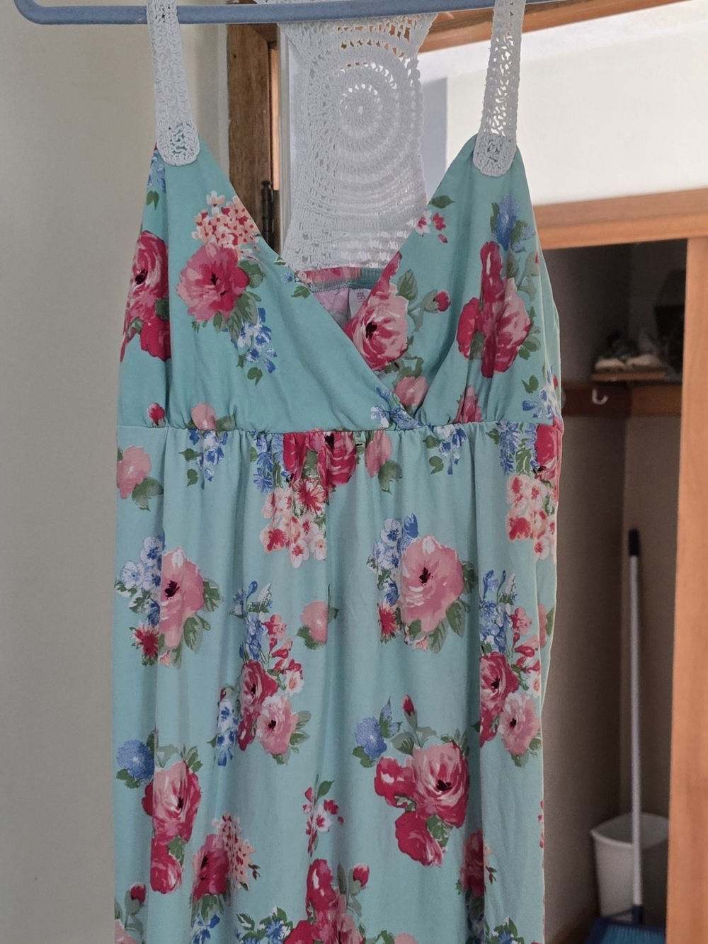 Womens Floral Sundress - Pink Floral on Aqua